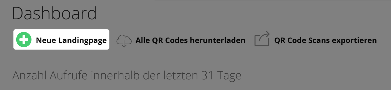 Screenshot der Schaltfläche "Neue Landingpage" im Benutzer-Dashboard 