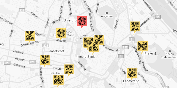 Karte mit geotagged QR Codes